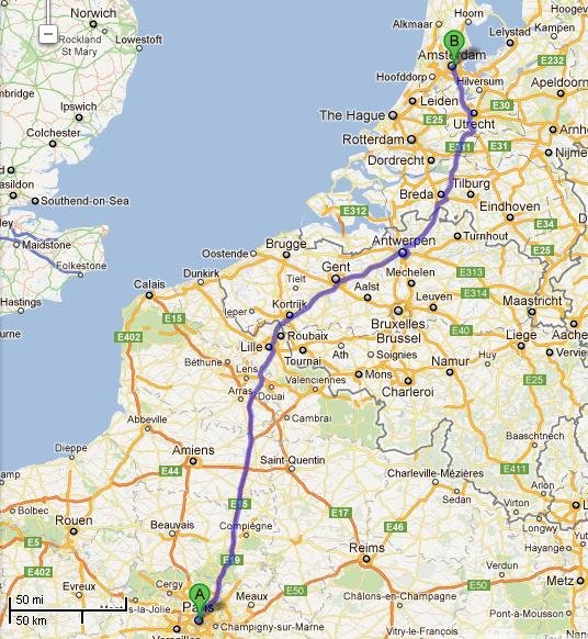 Paris to Amsterdam map